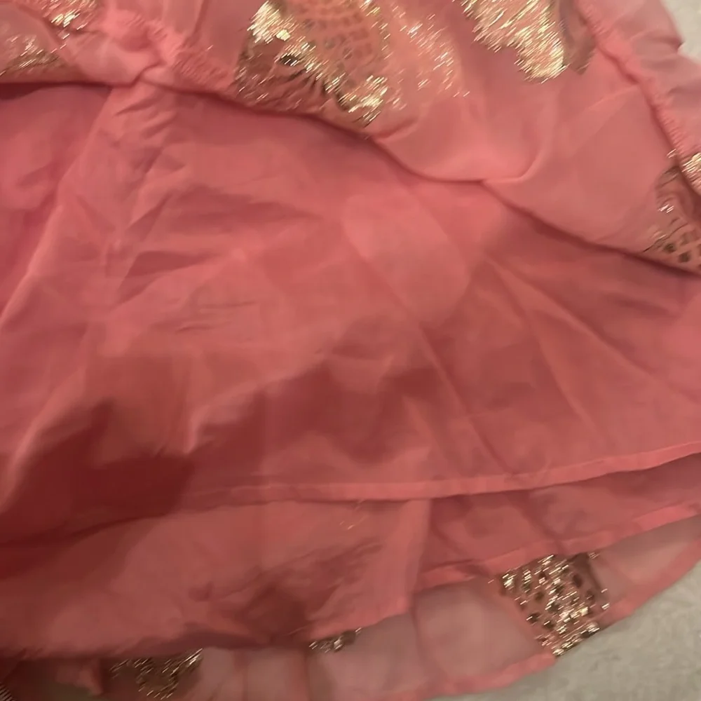 Simply Southern pink gauzy tiered short dress foiled tinsel gold pineapples XXL - Picture 11 of 13